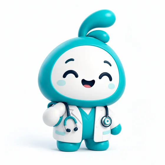 Mascota de Agendoct vestida de médica con estetoscopio